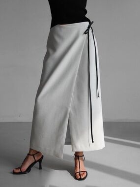 White Lace-up Wrap Midi Skirt